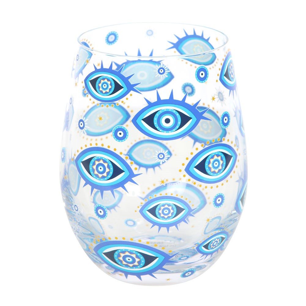 Something Different - All Seeing Eye Print Stemless Wine glass - Blue